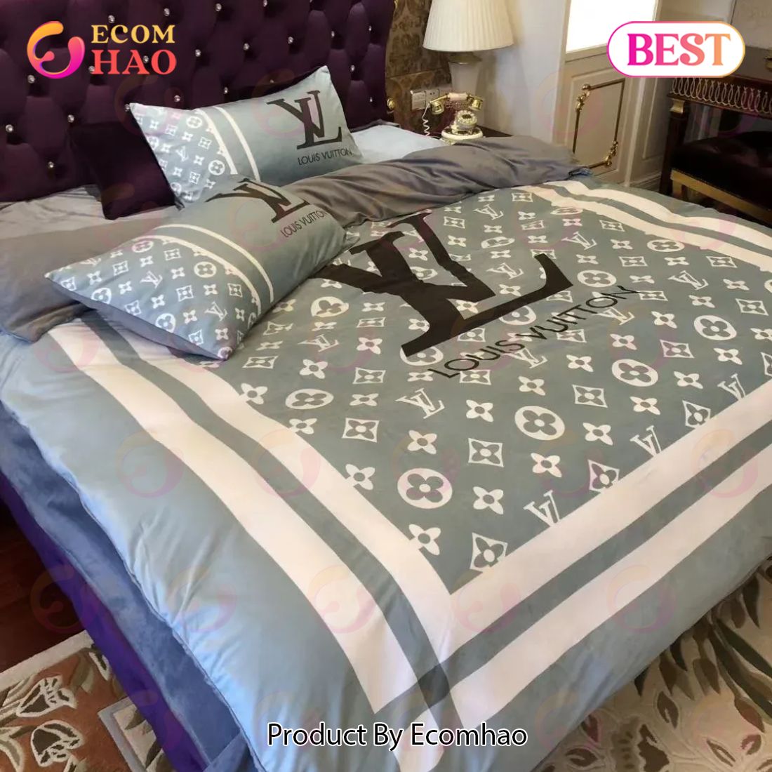 Blue Monogram Louis Vuitton Bedding Sets Luxury Brand Bed Sets Bedroom Sets Comforter Sets Duvet Cover Bedspread For Home Dcor Trending 2023 For Home