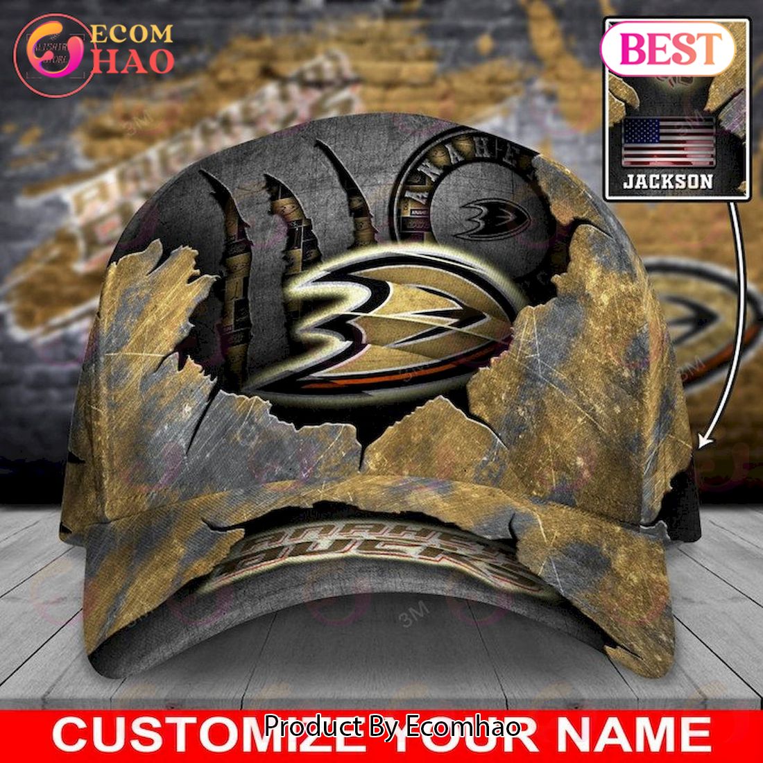 Custom Name NHL Anaheim Ducks Skull Cap