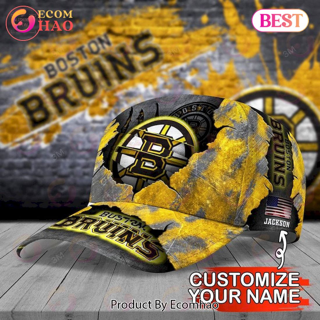 Custom Name NHL Boston Bruins Skull Cap