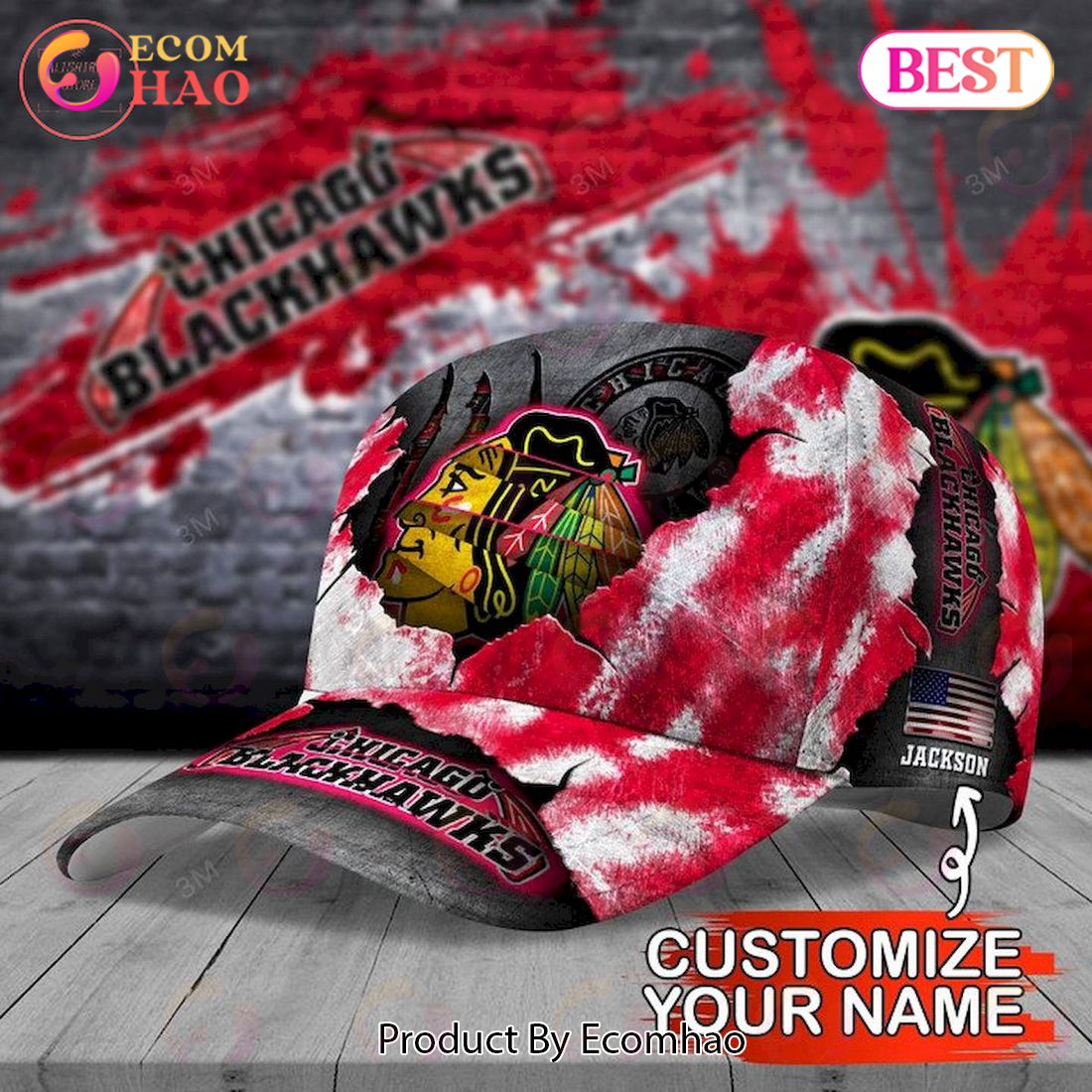 Custom Name NHL Chicago Blackhawks Skull Cap