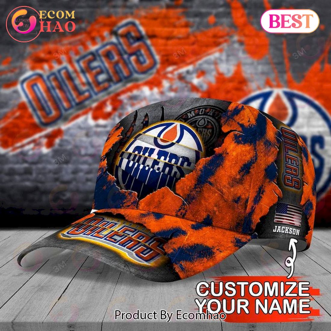 Custom Name NHL Edmonton Oilers Skull Cap