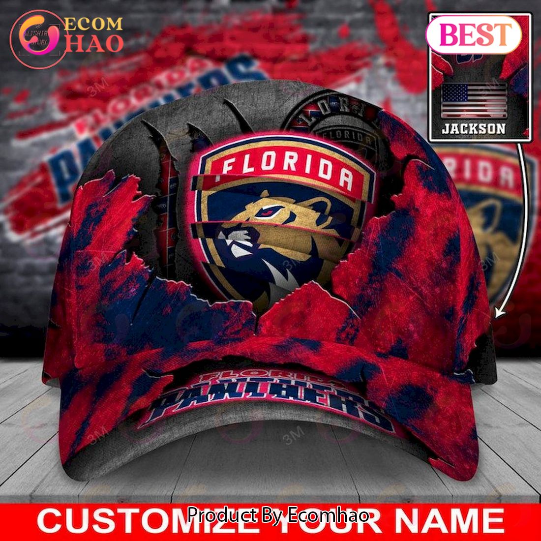 Custom Name NHL Florida Panthers Skull Cap