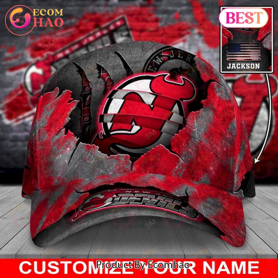 Custom Name NHL New Jersey Devils Skull Cap