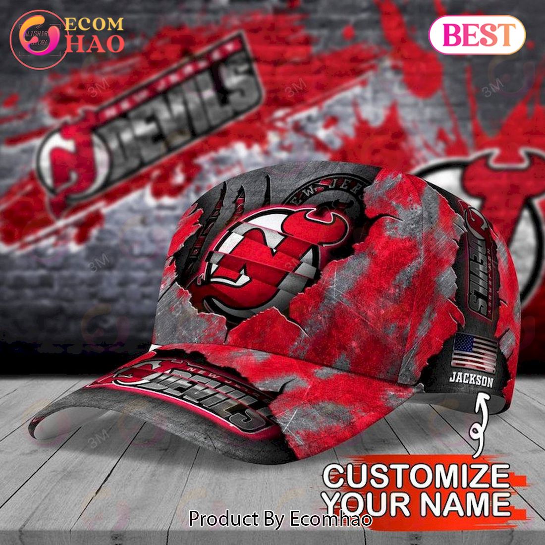 Custom Name NHL New Jersey Devils Skull Cap