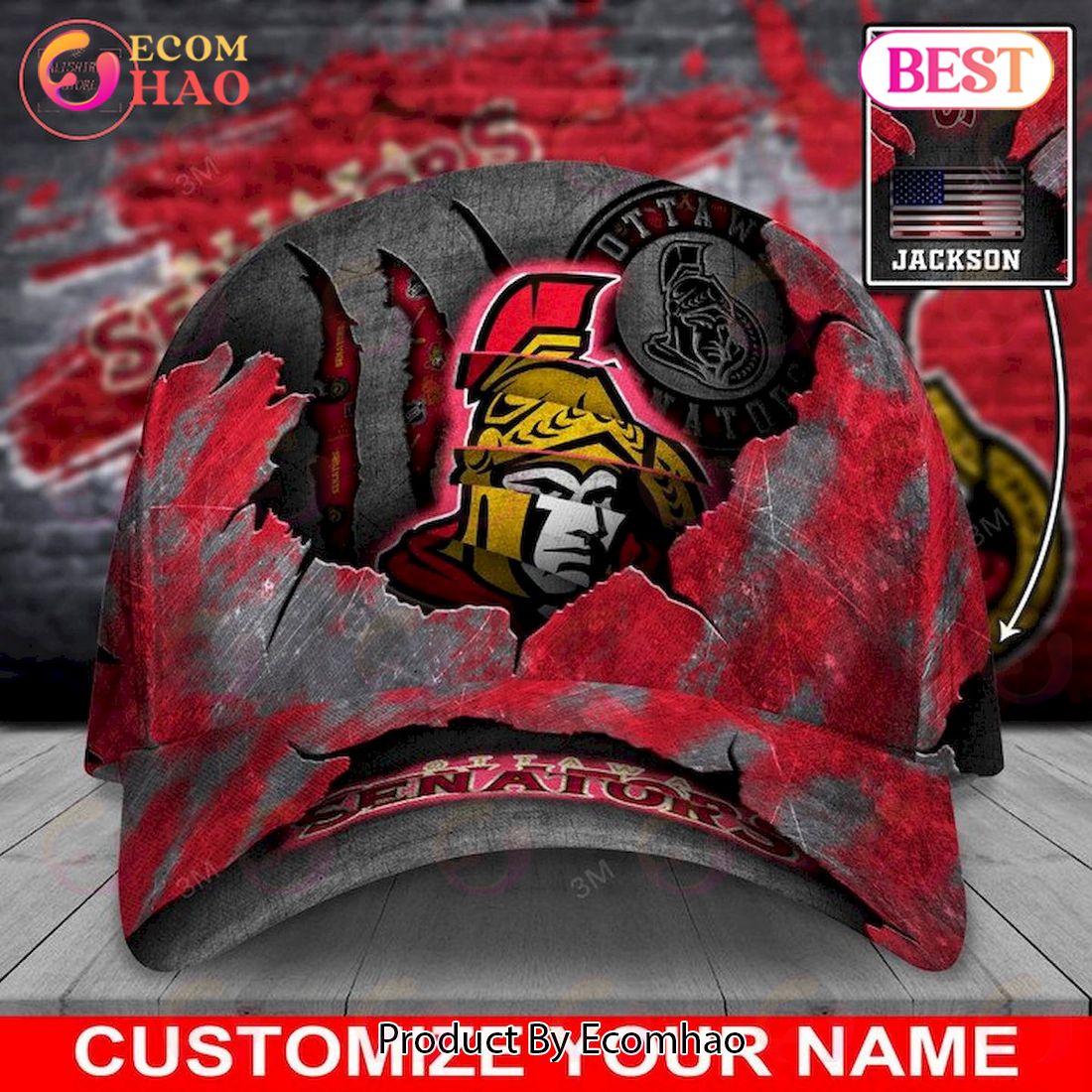 Custom Name NHL Ottawa Senators Skull Cap