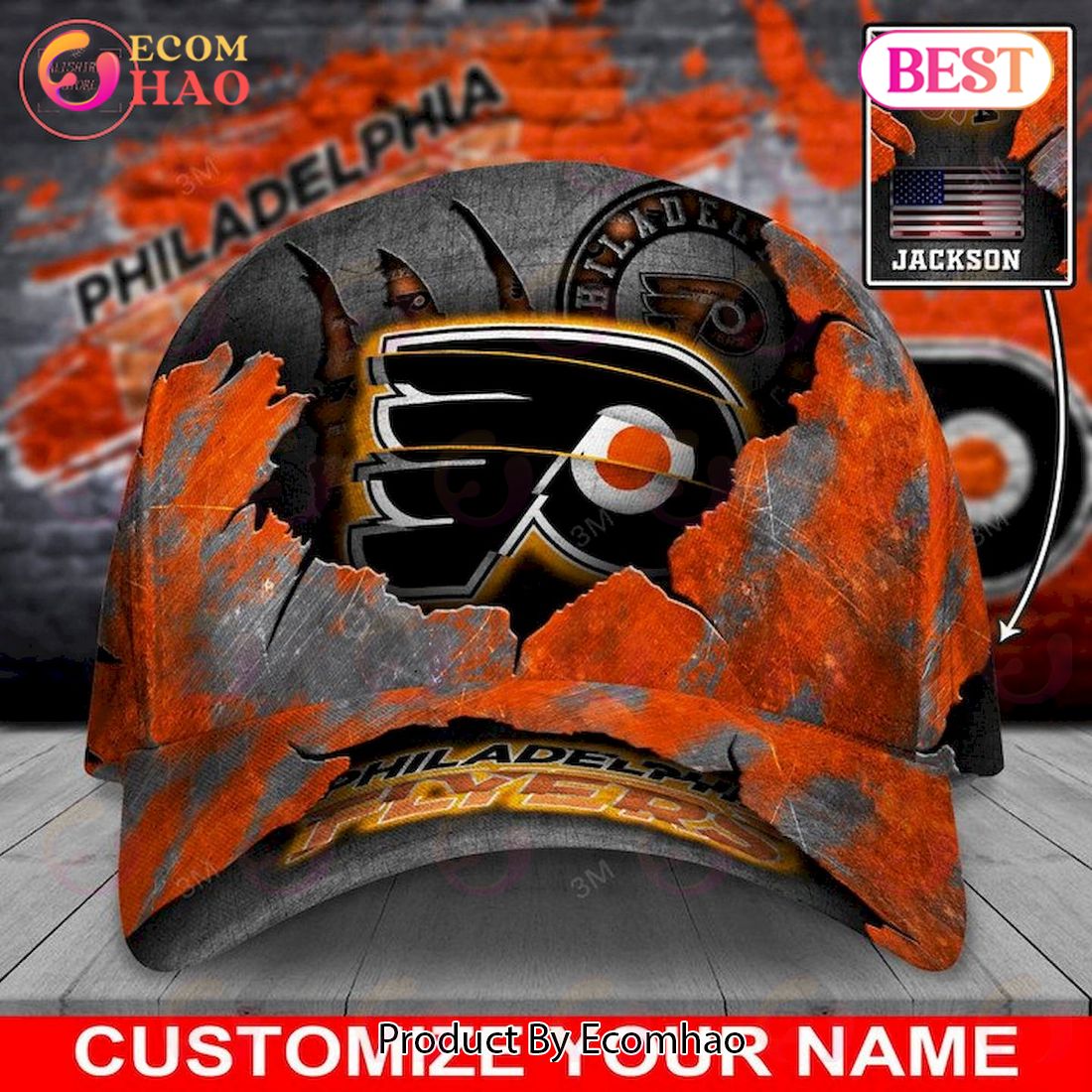 Custom Name NHL Philadelphia Flyers Skull Cap