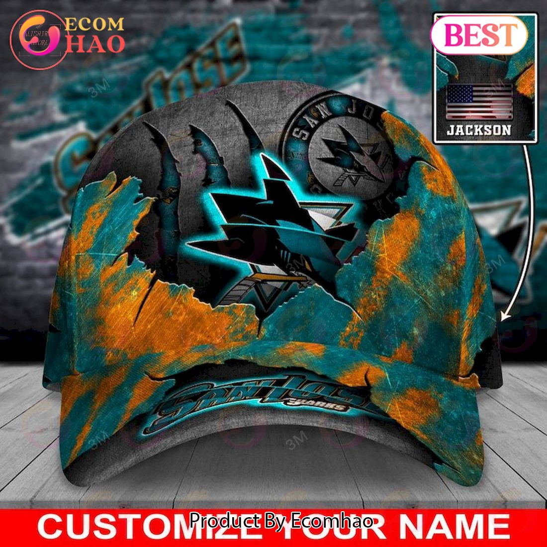 Custom Name NHL San Jose Sharks Skull Cap