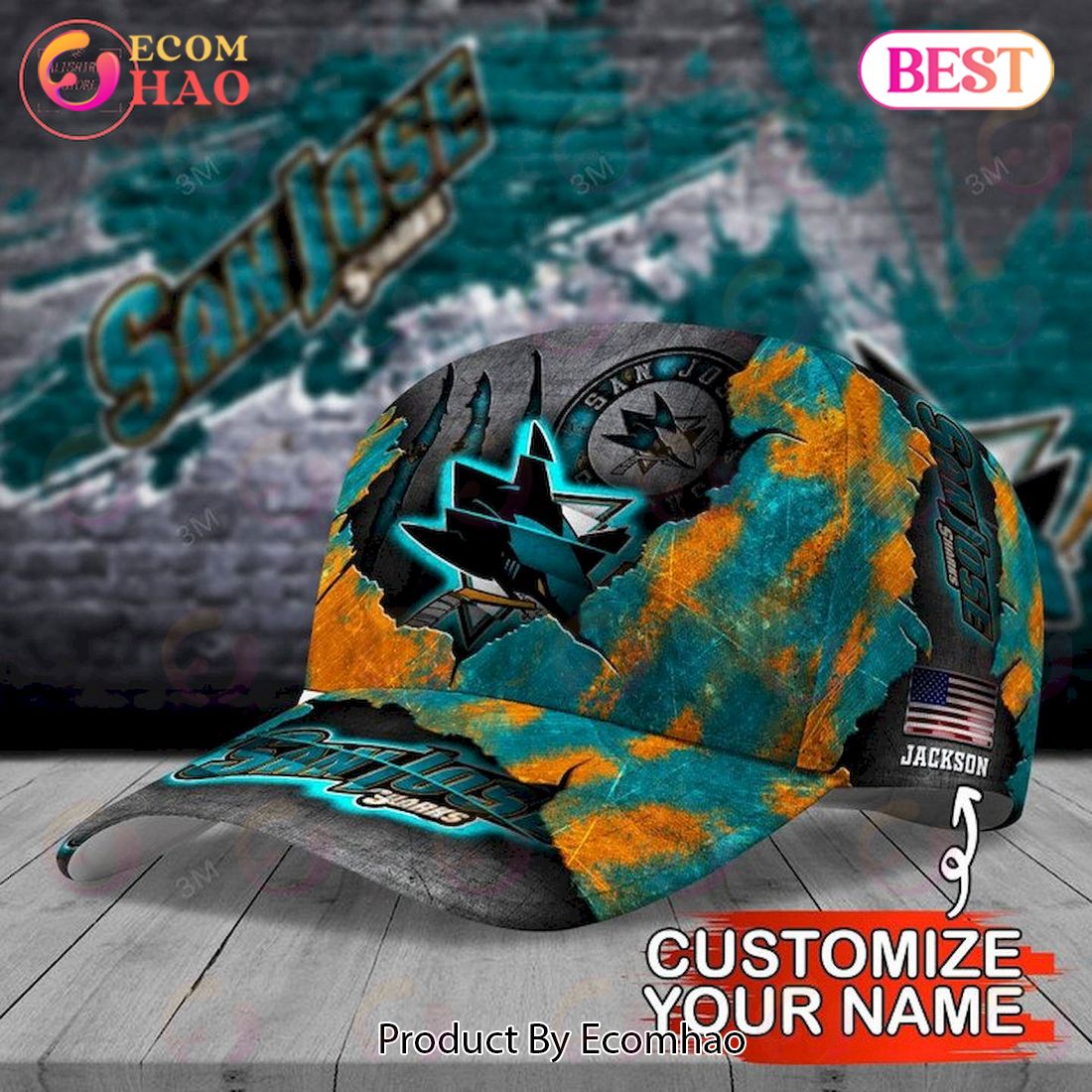 Custom Name NHL San Jose Sharks Skull Cap