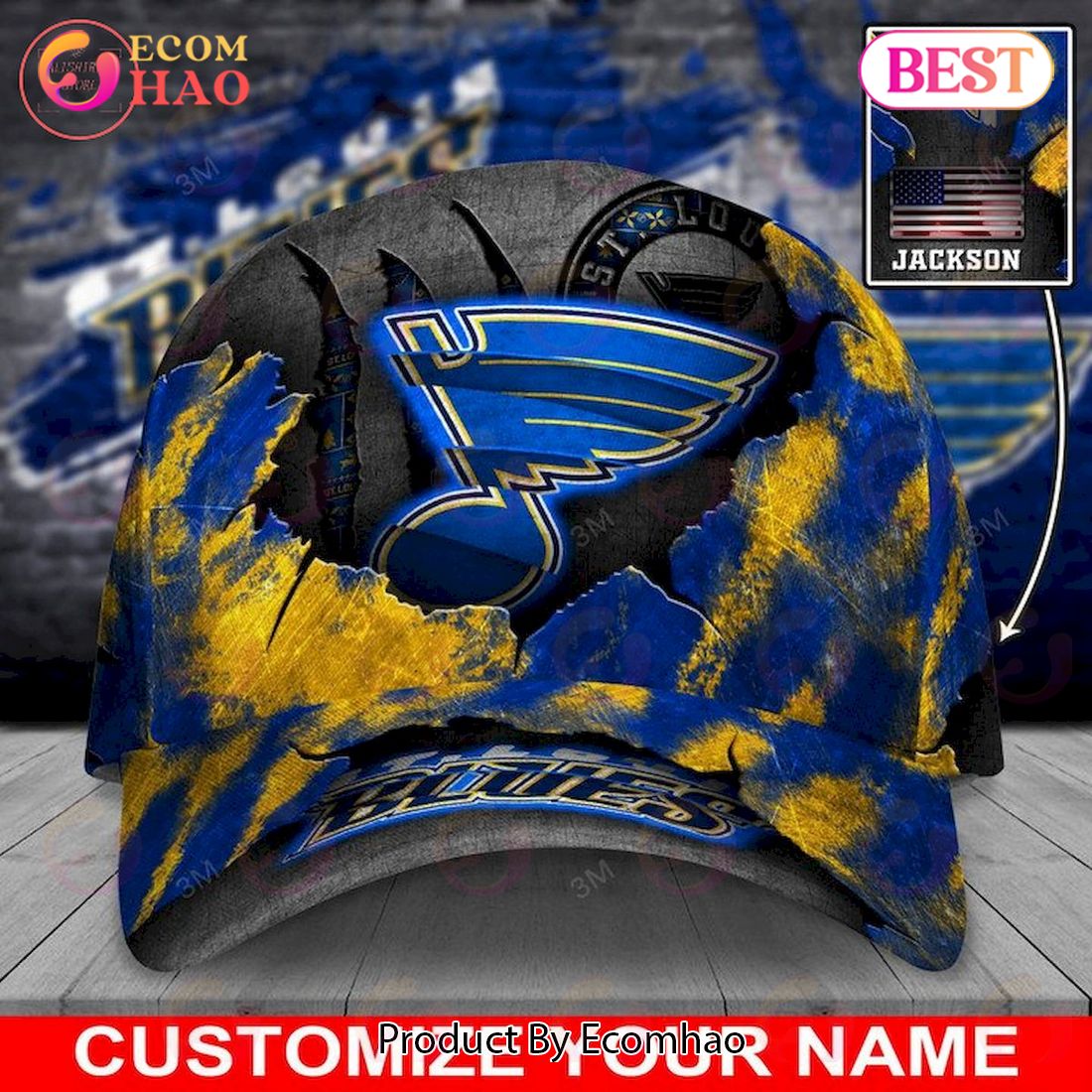 Custom Name NHL St Louis Blues Skull Cap