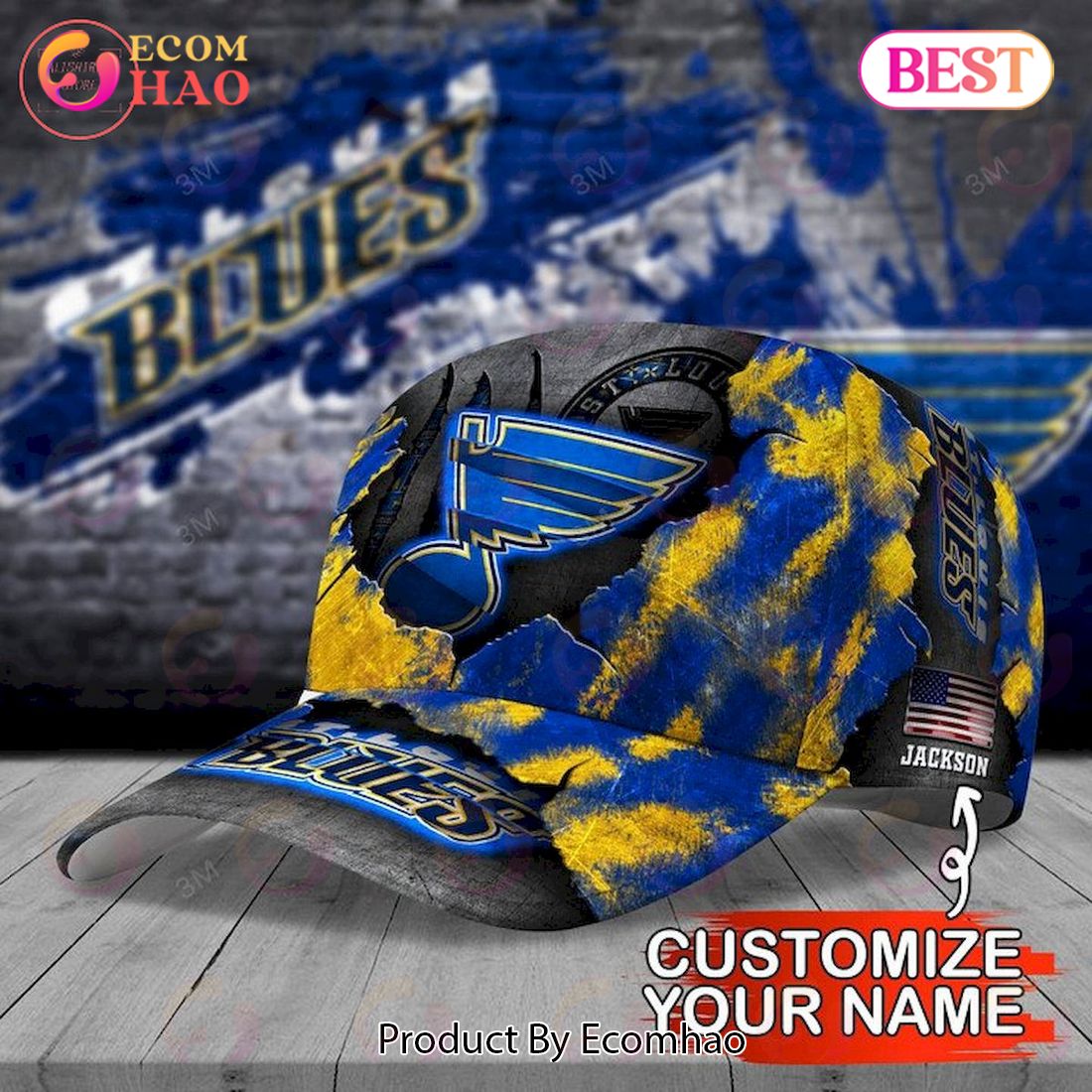 Custom Name NHL St Louis Blues Skull Cap