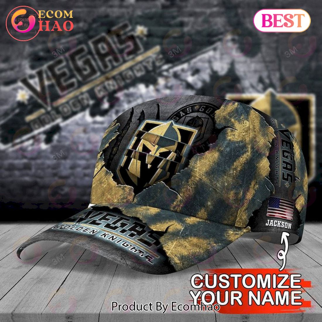 Custom Name NHL Vegas Golden Knights Skull Cap