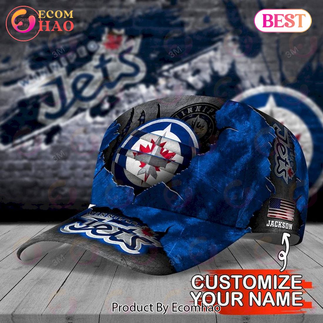 Custom Name NHL Winnipeg Jets Skull Cap