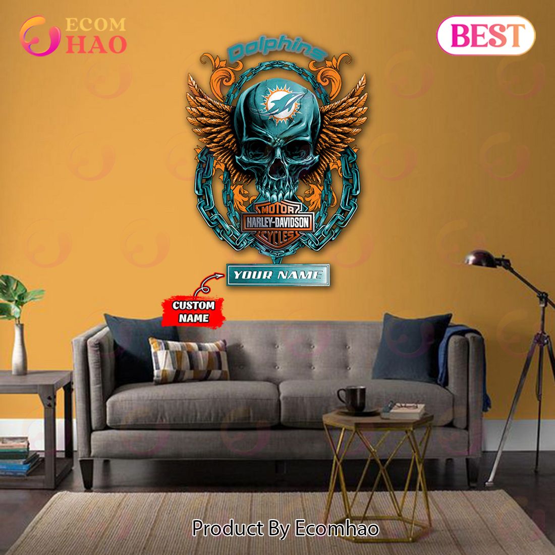 NFL Miami Dolphins – Personalized Skull Metal Sign