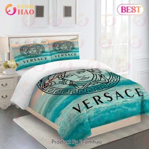 Blue Sea Versace Logo Luxury Brand High End Premium Bedding Set For Bedroom Luxury Bedspread Duvet Cover Set With Pillowcases Home Decoration