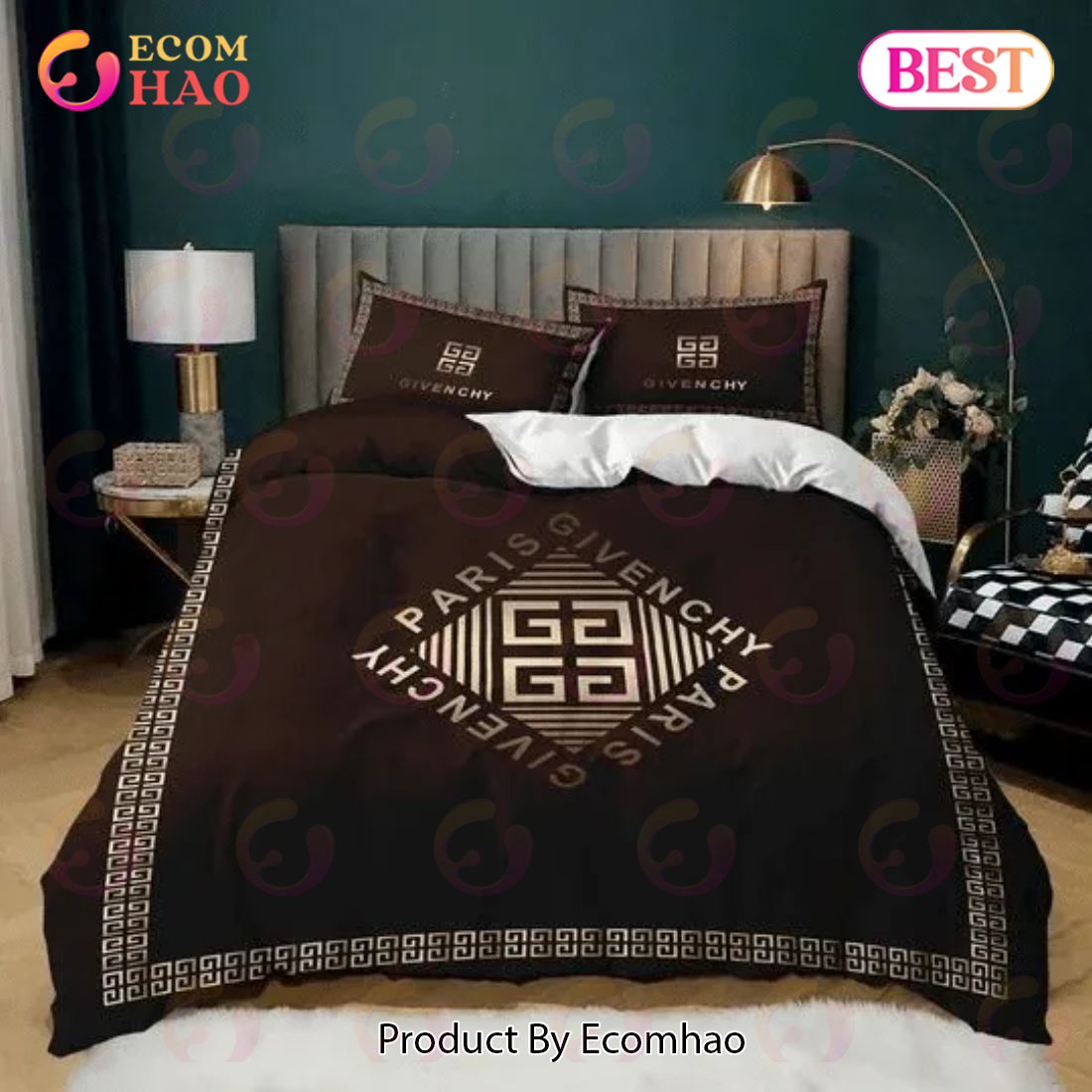 Brown Givenchy Paris Logo Luxury Brand High End Premium Bedding Set For Bedroom Luxury Bedspread Duvet Cover Set With Pillowcases Home Decoration