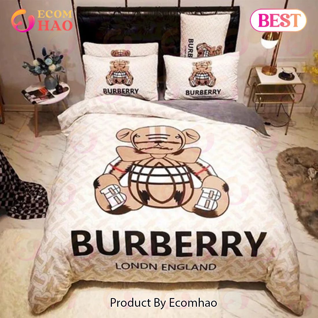 Burberry Bear Luxury Brand Bedding Sets Bedspread Duvet Cover Set Bedroom Decor Thanksgiving Decorations For Home Best Luxury Bed Sets Gift Thankgivings And Christmas