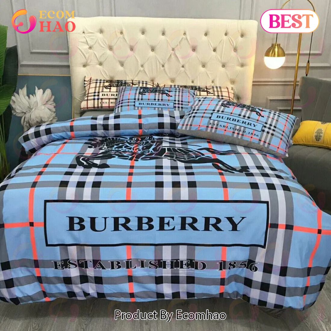 Burberry Blue Fashion New Bedding Sets Quilt Sets Duvet Cover Luxury Brand Bedding Decor Bedroom Sets Best Luxury Bed Sets Gift Thankgivings And Christmas