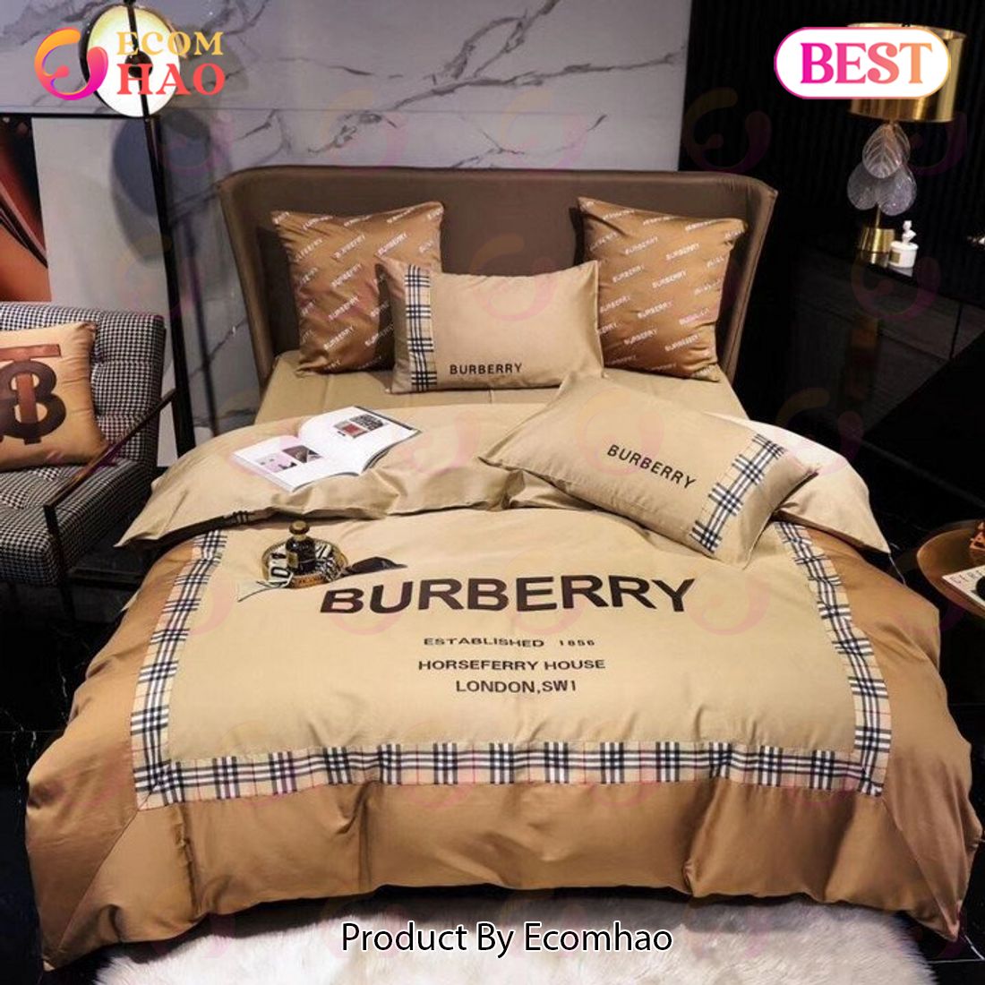 Burberry Brown Luxury Fashion Brand Bedding Sets