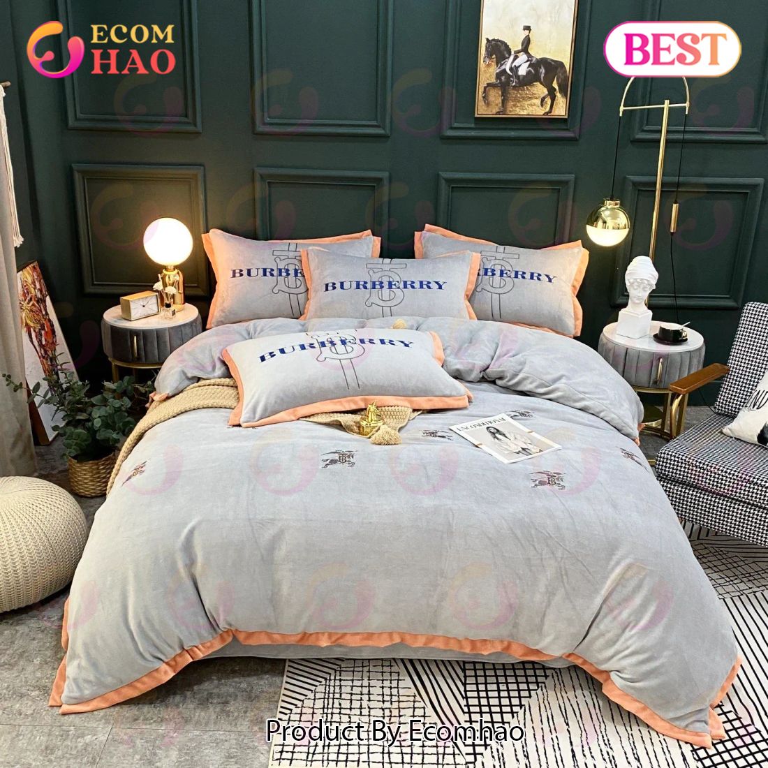 Burberry Grey Fashion New Bedding Sets Quilt Sets Duvet Cover Luxury Brand Bedding Decor Bedroom Sets Best Luxury Bed Sets Gift Thankgivings And Christmas