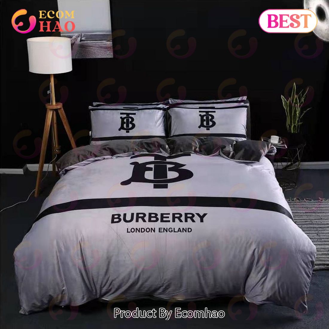 Burberry Grey Luxury Logo Fashion Brand Premium Bedding Sets Bedroom Decor Thanksgiving Decorations For Home