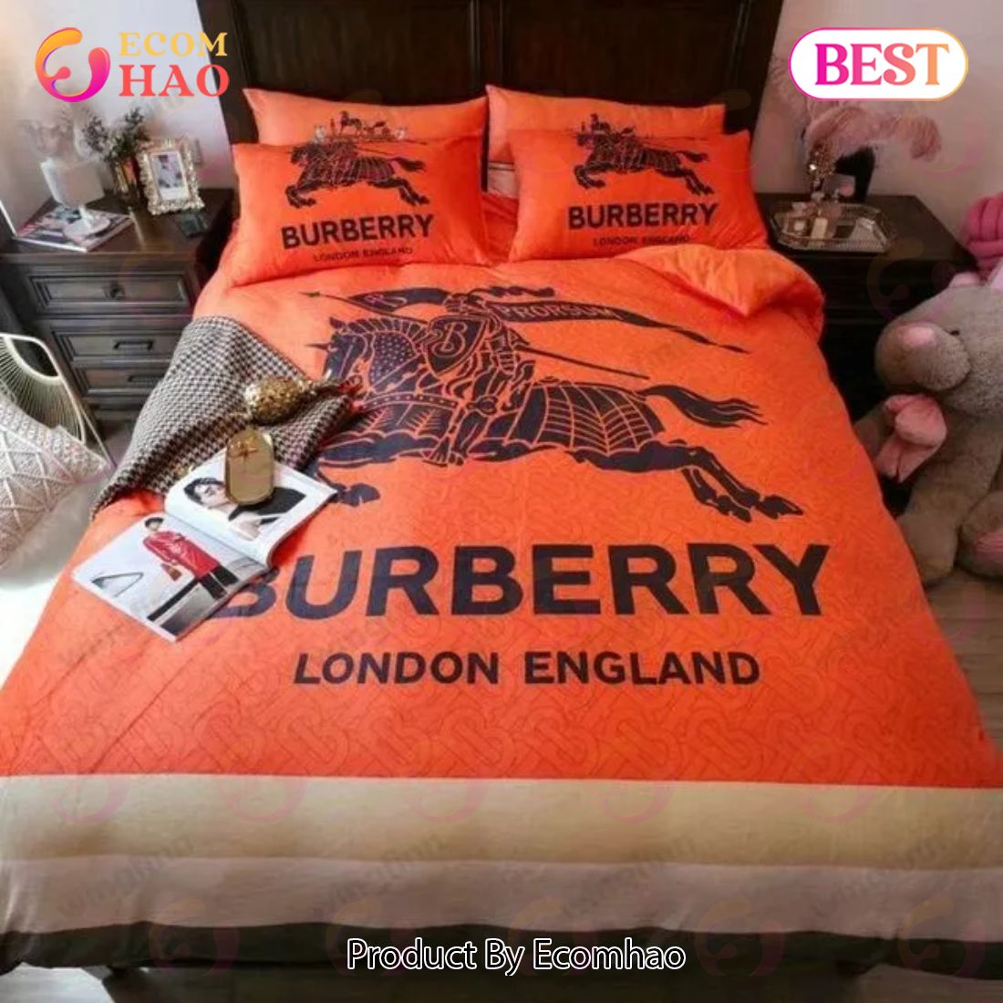 Burberry Orange New Bedding Sets Printed Bedding Sets Quilt Sets Duvet Cover Luxury Brand Bedding Decor Bedroom Sets Best Luxury Bed Sets Gift Thankgivings And Christmas