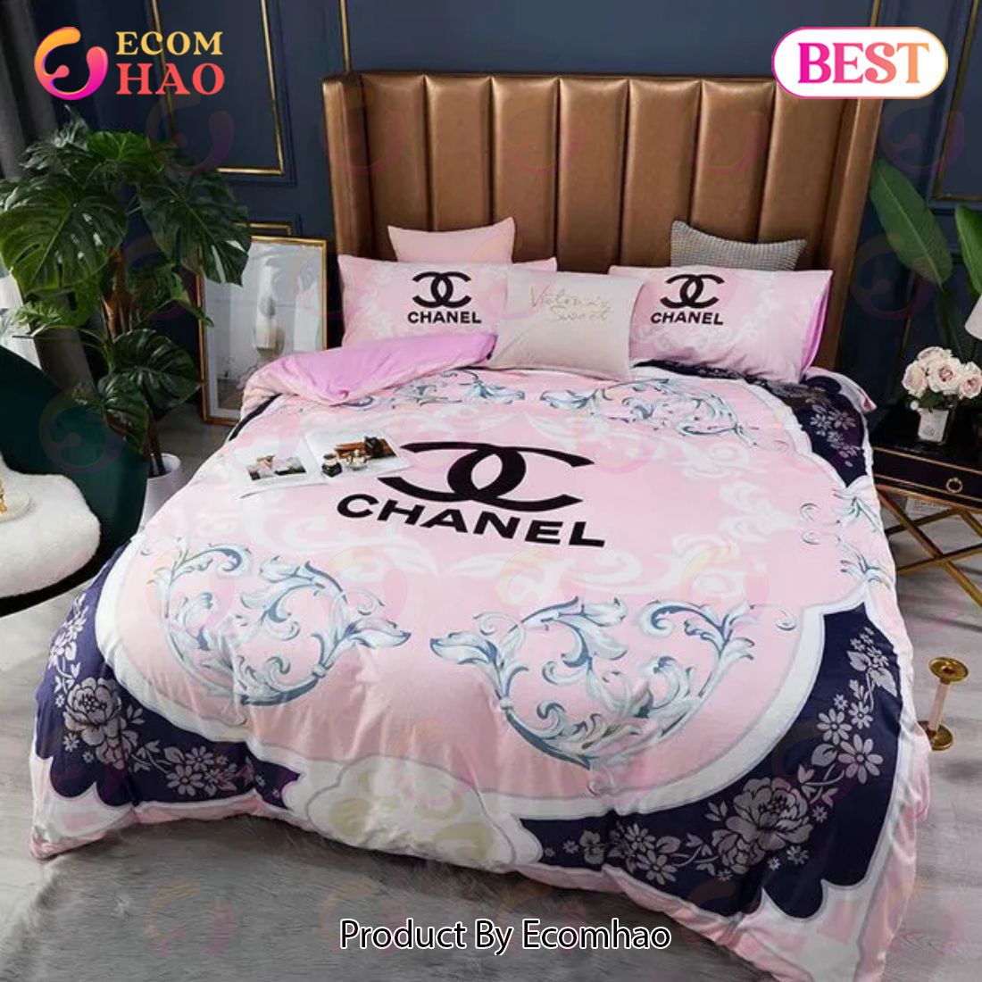 Chanel Beautiful Flowers Bedding 3D Printed Bedding Sets Quilt Sets Duvet Cover Luxury Brand Bedding Decor Bedroom Sets Best Luxury Bed Sets Gift Thankgivings And Christmas