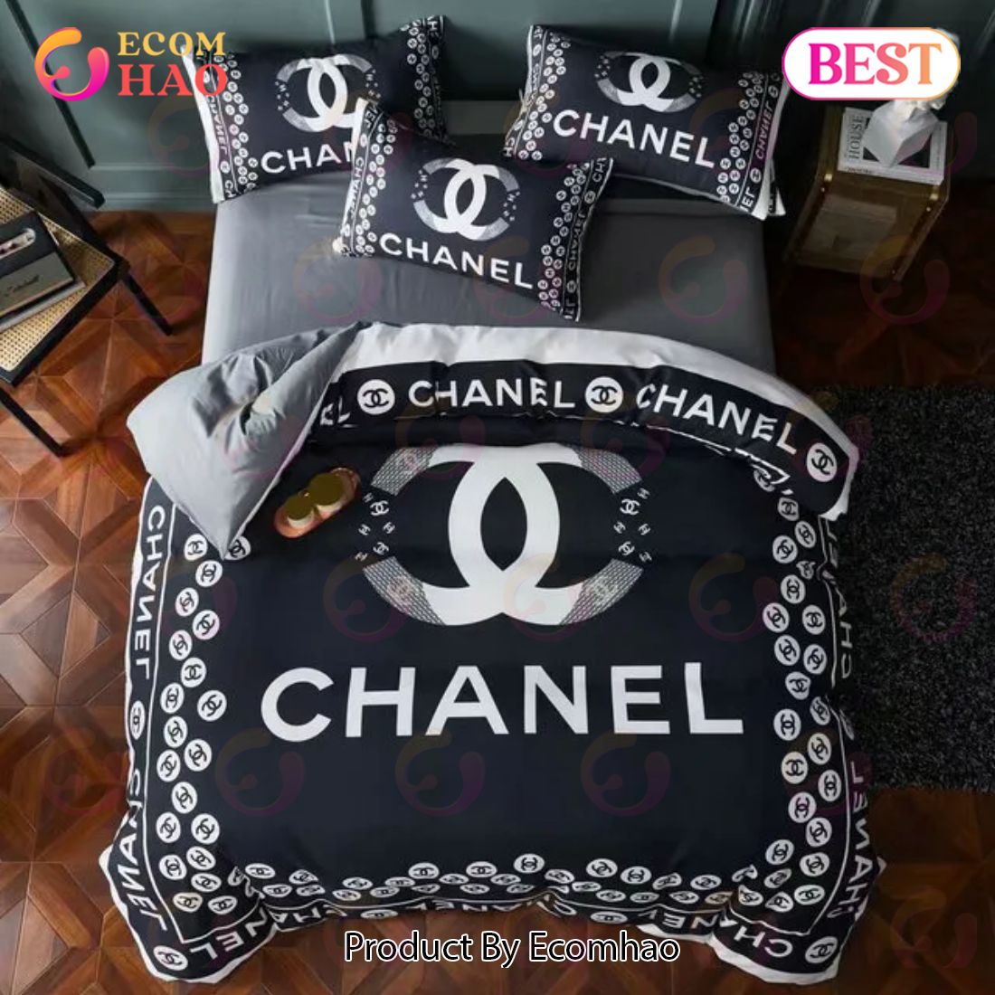 Chanel Black Bedding 3D Printed Bedding Sets Quilt Sets Duvet Cover Luxury Brand Bedding Decor Bedroom Sets Best Luxury Bed Sets Gift Thankgivings And Christmas