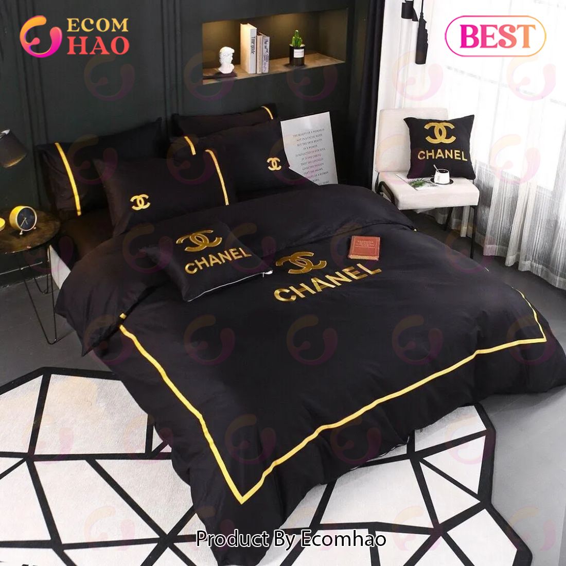 Chanel Black Luxury Brand High-End Bedding Sets Bedroom Decor Thanksgiving  Decorations For Home Best Luxury Bed Sets Gift Thankgivings And Christmas -  Ecomhao Store