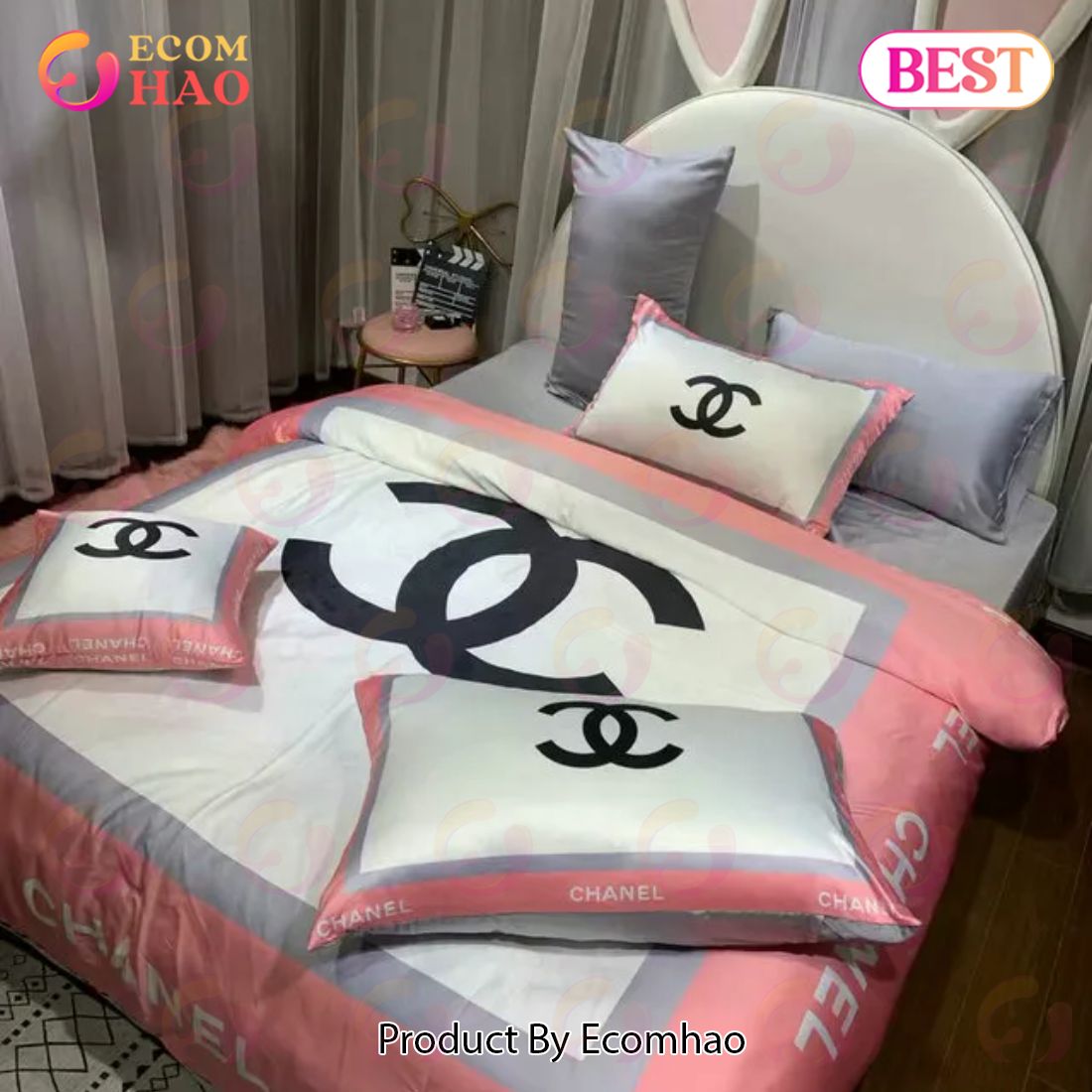 Chanel Logo Printed Bedding Sets Quilt Sets Duvet Cover Luxury Brand Bedding Decor Bedroom Sets Best Luxury Bed Sets Gift Thankgivings And Christmas