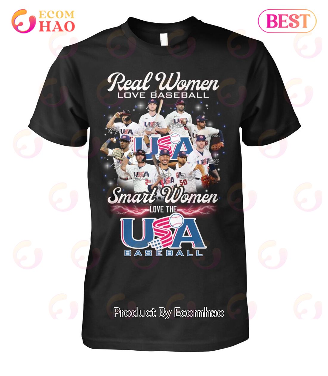 Real Women Love Baseball Smart Women Love The USA Baseball T-Shirt