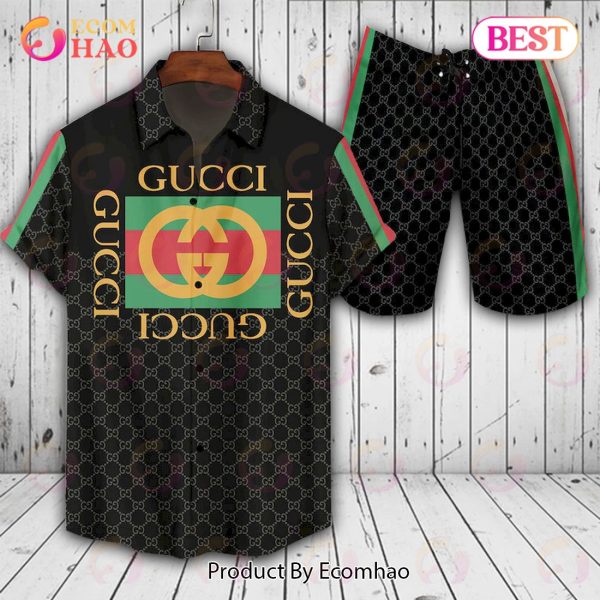 Gucci Black Green Gold Hot Summer GC Hawaiian Shirt And Shorts