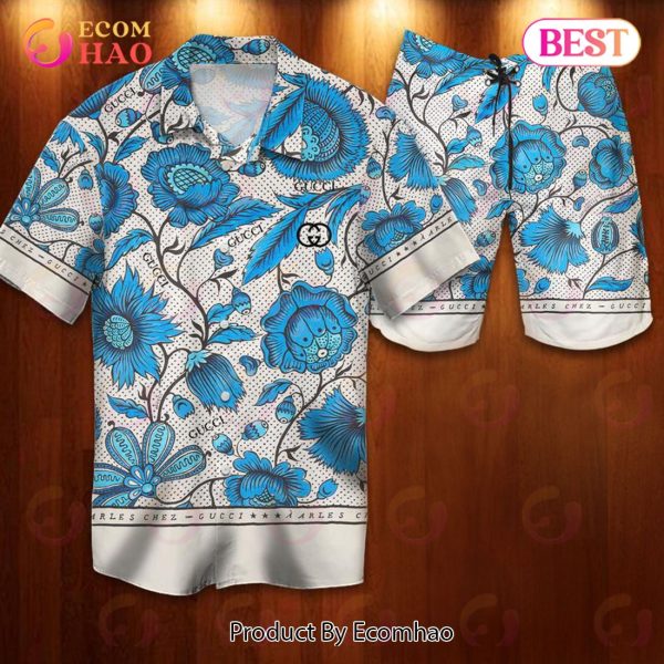 Gucci Blue Flower GC Hawaiian Shirt And Shorts