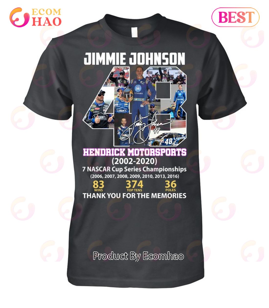 Jimmie Johnson Hendrick Motorsports 2002 – 2020 Thank You For The Memories T-Shirt