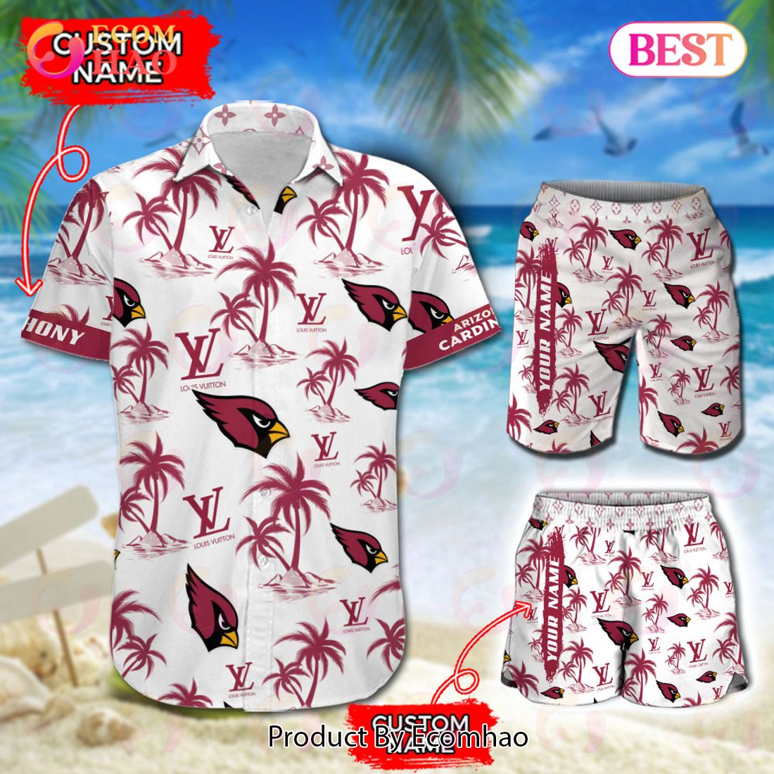 NFL Arizona Cardinals Louis Vuitton Logo Pattern Hawaiian Shirt & Shorts Luxury Items