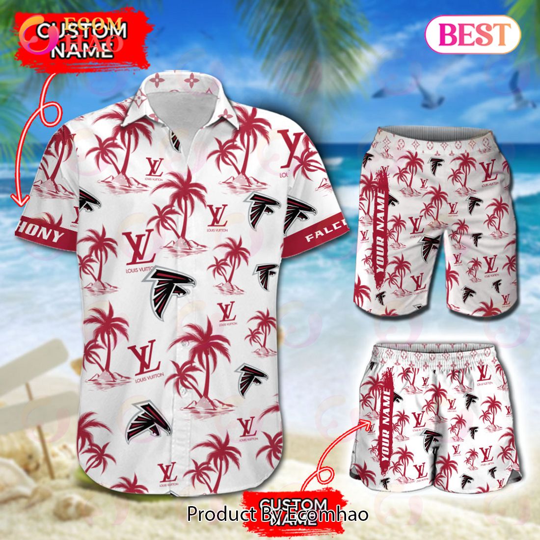 NFL Atlanta Falcons Louis Vuitton Logo Pattern Hawaiian Shirt & Shorts Luxury Items