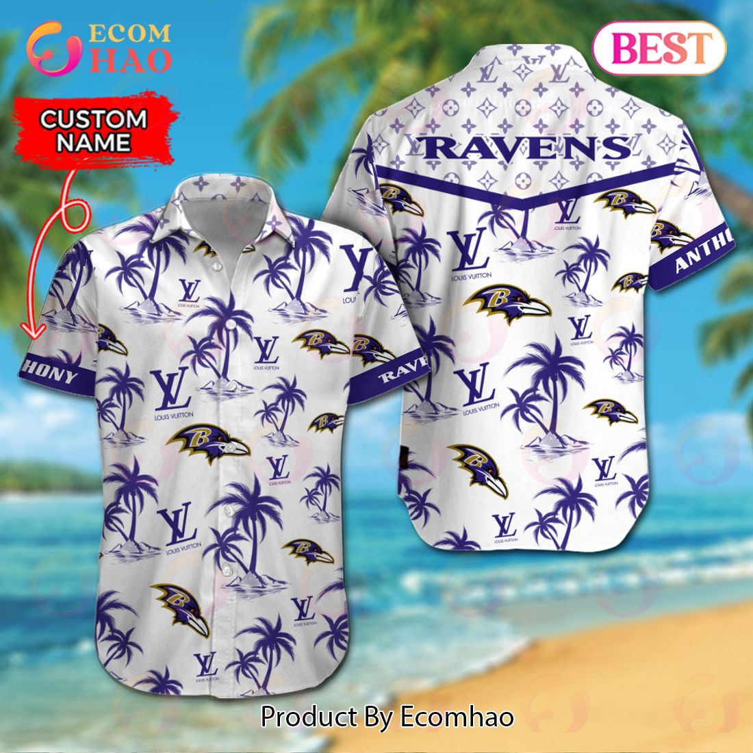 NFL Baltimore Ravens Louis Vuitton Logo Pattern Hawaiian Shirt & Shorts Luxury Items