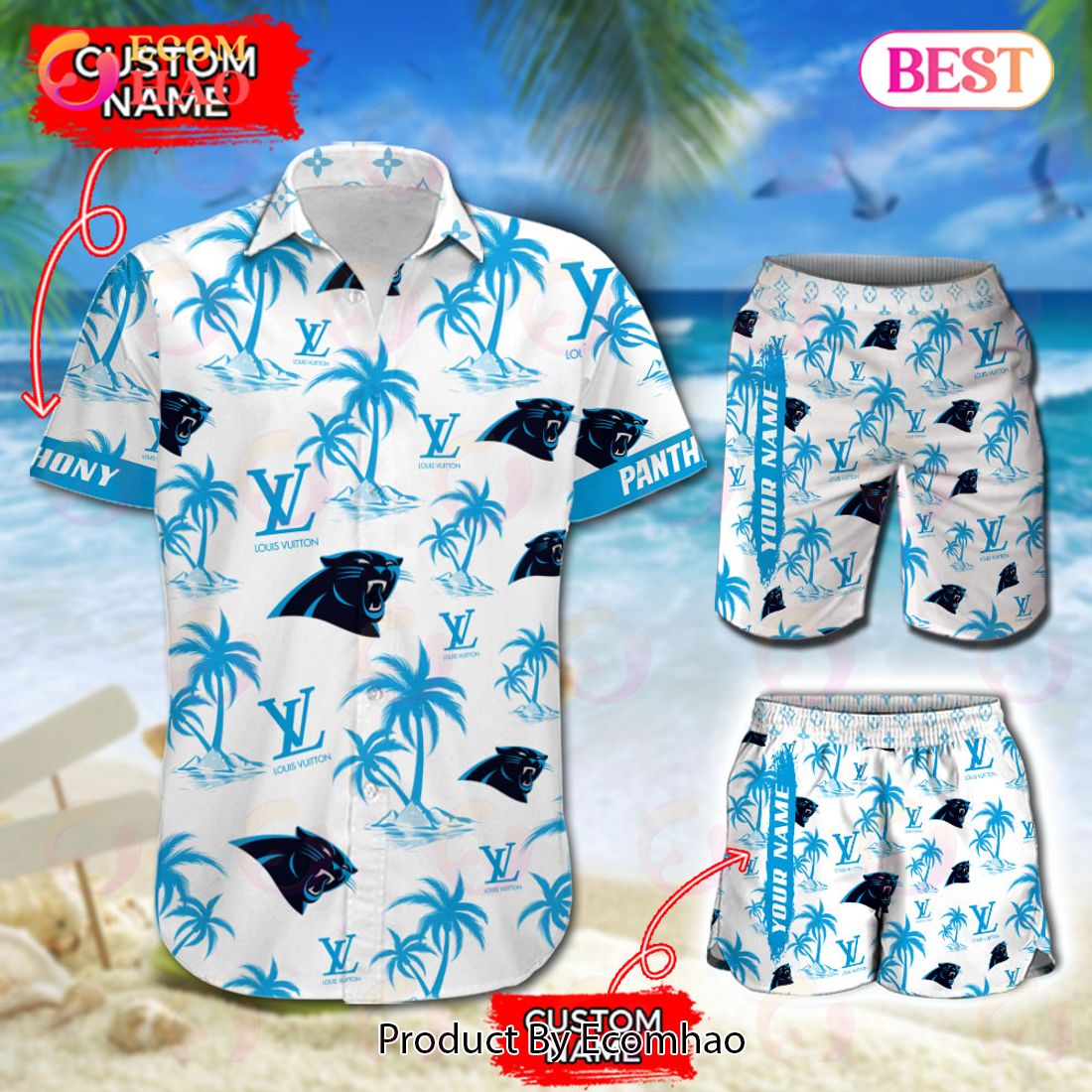 NFL Carolina Panthers Louis Vuitton Logo Pattern Hawaiian Shirt & Shorts Luxury Items