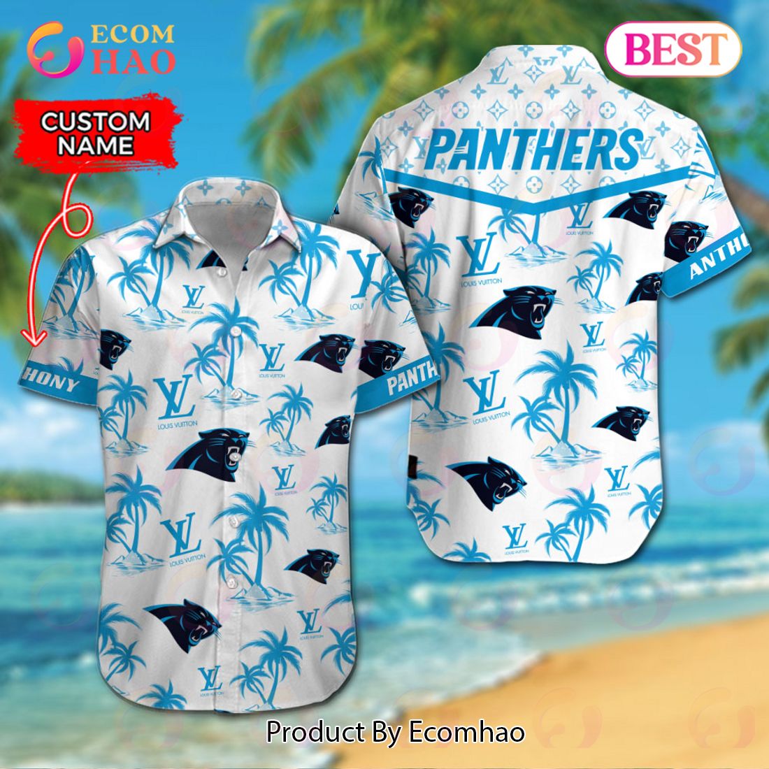 NFL Carolina Panthers Louis Vuitton Logo Pattern Hawaiian Shirt & Shorts Luxury Items