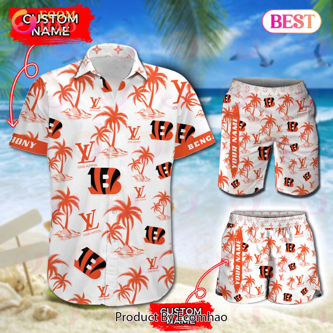 NFL Cincinnati Bengals Louis Vuitton Logo Pattern Hawaiian Shirt & Shorts Luxury Items