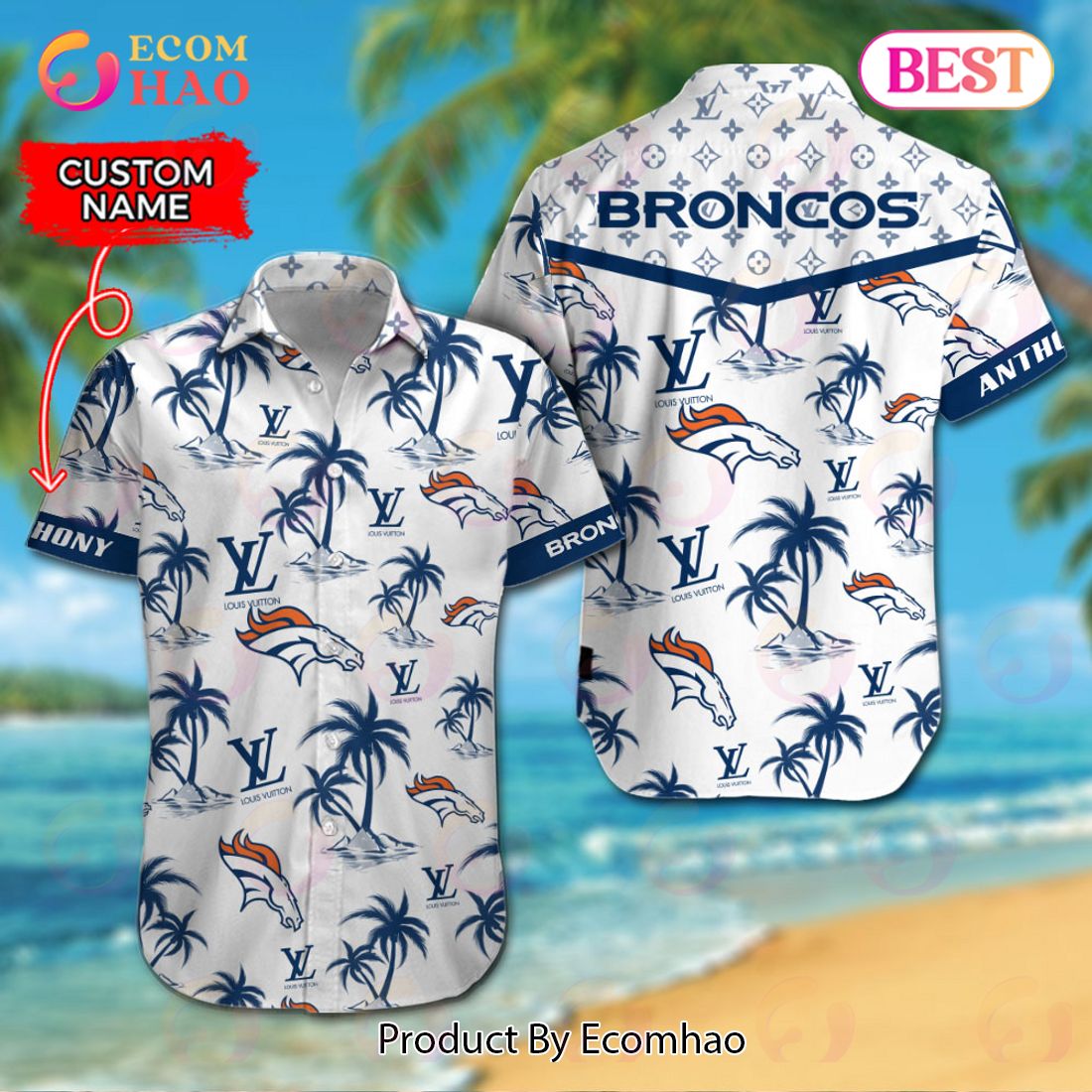 NFL Denver Broncos Louis Vuitton Logo Pattern Hawaiian Shirt & Shorts Luxury Items