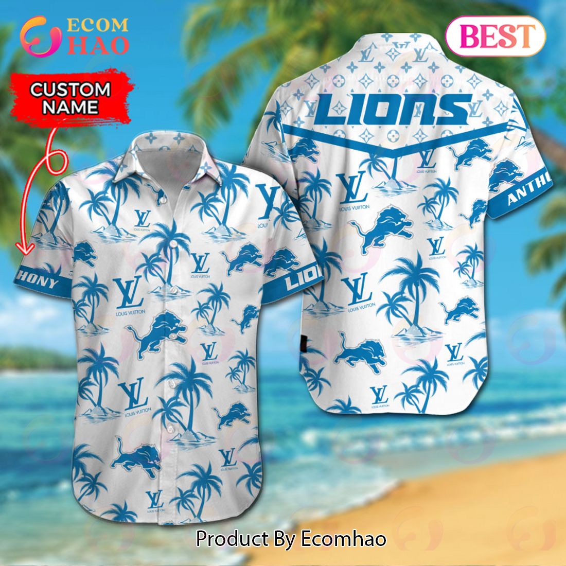 NFL Detroit Lions Louis Vuitton Logo Pattern Hawaiian Shirt & Shorts Luxury Items