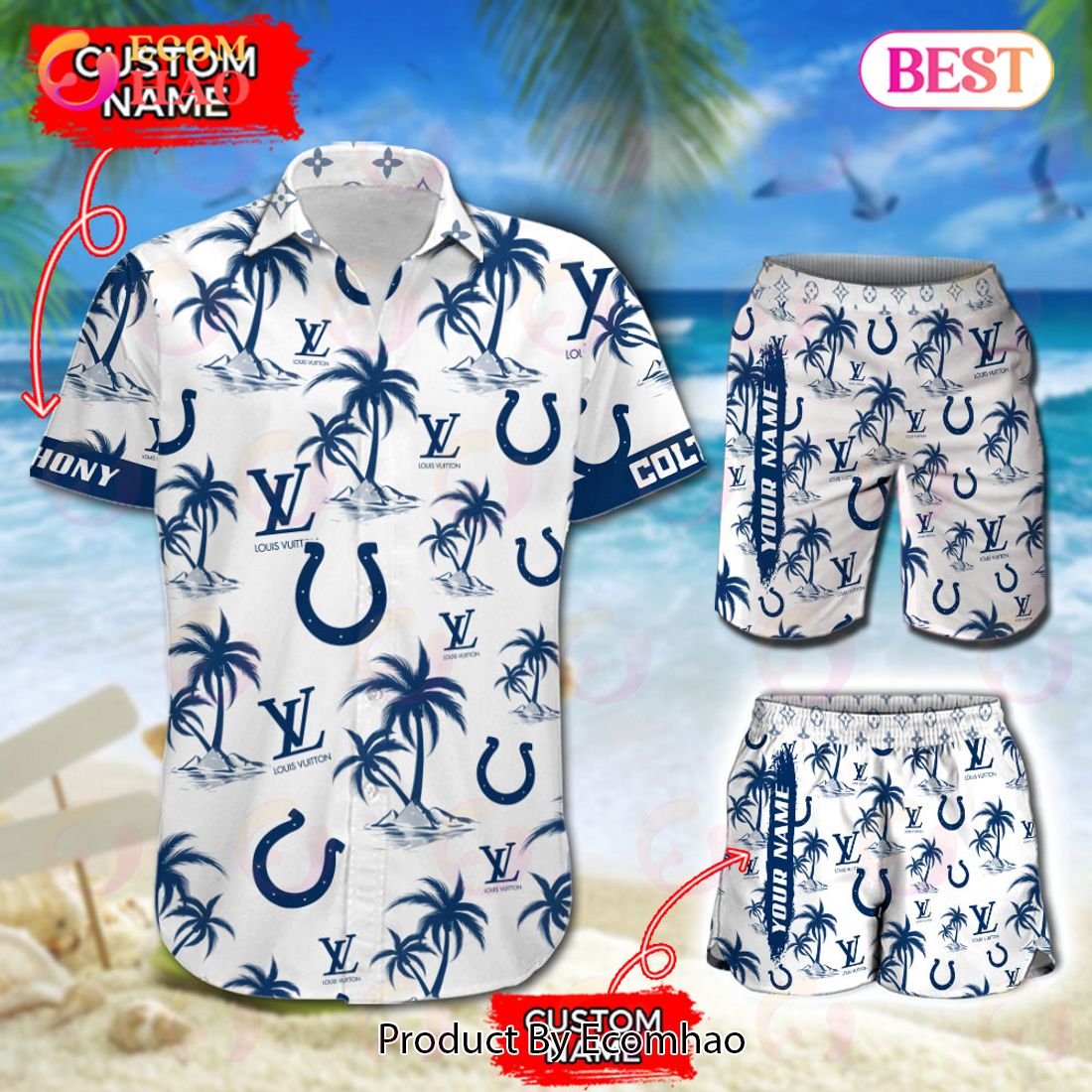 NFL Indianapolis Colts Louis Vuitton Logo Pattern Hawaiian Shirt & Shorts Luxury Items