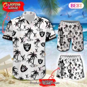 NFL Las Vegas Raiders Louis Vuitton Logo Pattern Hawaiian Shirt & Shorts