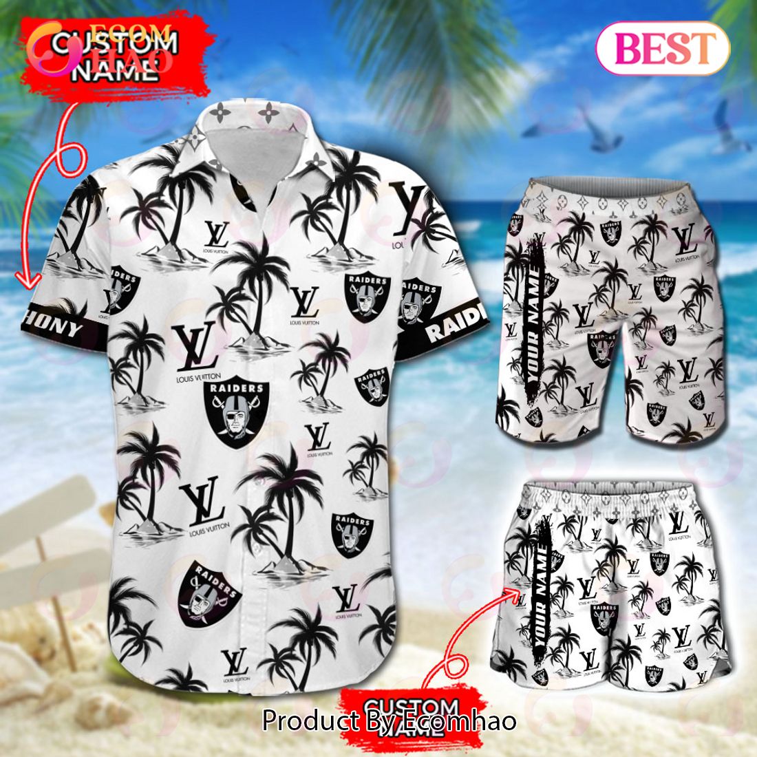 NFL Las Vegas Raiders Louis Vuitton Logo Pattern Hawaiian Shirt & Shorts Luxury Items