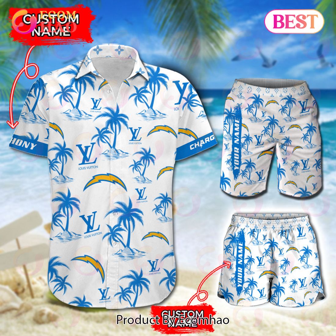 NFL Los Angeles Chargers Louis Vuitton Logo Pattern Hawaiian Shirt & Shorts Luxury Items