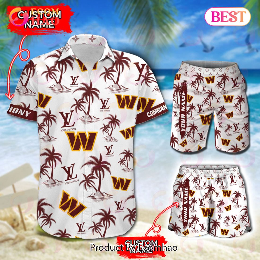 NFL Washington Commanders Louis Vuitton Logo Pattern Hawaiian Shirt & Shorts Luxury Items