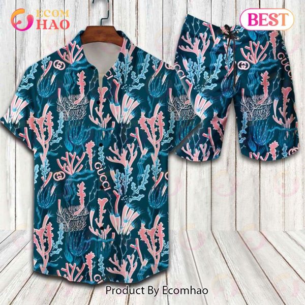 Gucci Coral Pattern GC Hawaiian Shirt And Shorts