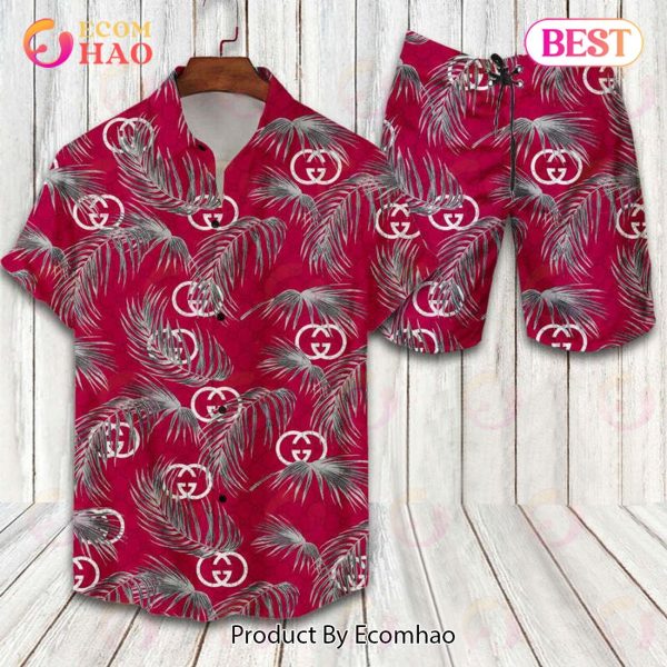 Gucci Leaves Mix Pink Color GC Hawaiian Shirt And Shorts
