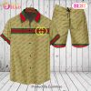 Gucci Logo Pattern Beige Color Hawaiian Shirt And Shorts