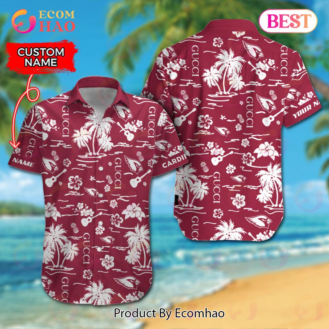 NFL Arizona Cardinals Gucci Logo Pattern Hawaiian Shirt & Shorts Luxury Items